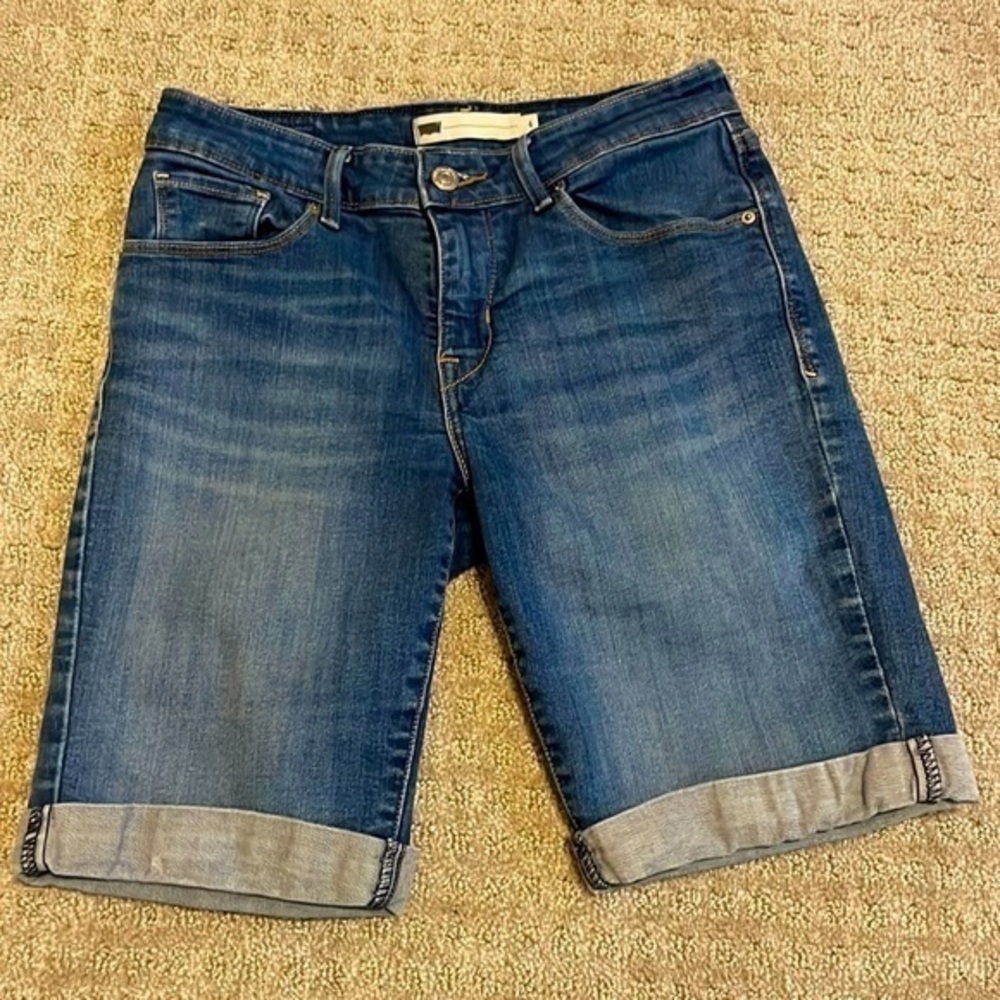 Levi’s Medium Wash Denim Rolled Bermuda Shorts